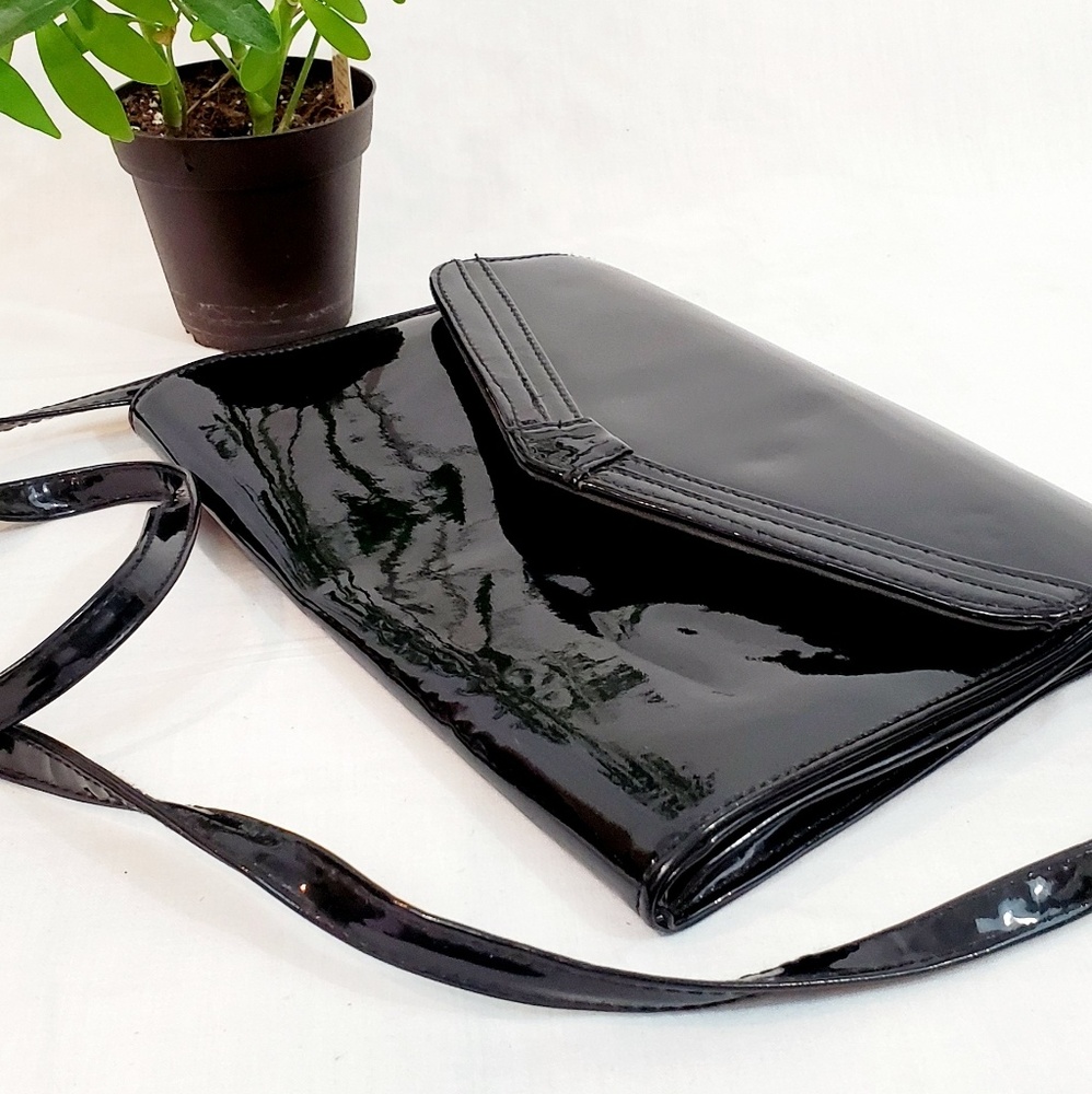 Black Patent Leather Clutch Shoulder Bag Versitile